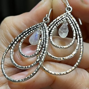 Rainbow moonstone and silver earrings