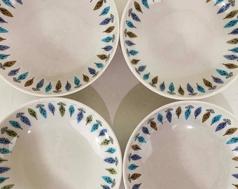 Vintage Syracuse Nordic Set of 4 Small Bowls Berry Carefree MCM Mid Century Atomic Aqua Blue Dessert Bowl 1950s Mid Century China 50s