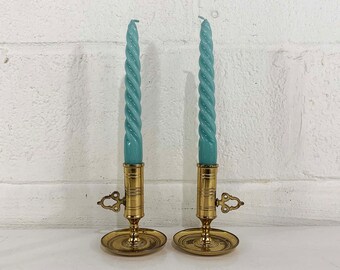 Vintage Valsan Brass Candle Holders Pair Candlesticks Decor Mid-Century Hollywood Regency Candleholder Adjustable Wedding Portugal Baldwin