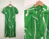 Vintage Mod Floral Shift Dress with Matching Jacket 60s Lime Green White Flowers 1960s Summer Short Sleeve Mini Twiggy Women 39 s Small XS XXS