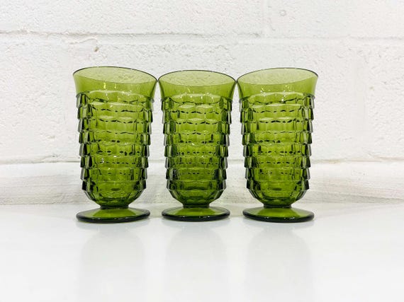 Vintage Whitehall Green Glasses Set of 3 Indiana Iced Tea Glass Avocado Highball 1960s