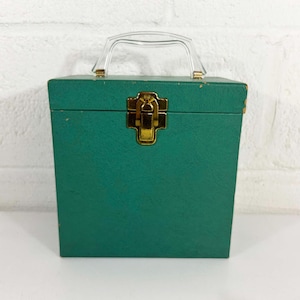 Vintage Grüne 45 Box Platter-Pak Schallplatten Koffer Halter Lagerung Mid-Century Retro Vinyl RPM 7 inch