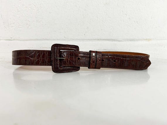 Vintage Joan & David Leather Belt Unisex Western Cowgirl Cowboy Rockabilly Country Southwestern Alligator Snakeskin Buckle Large 1990s
