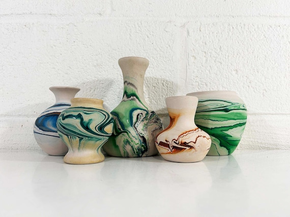 Vintage Nemadji Art Pottery Vase USA Flower Bud Beige Blue Green Orange Ruby Falls Tennessee 1980s 1970s - Sold Individually