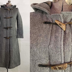 Vintage winterjas jaren 1970 Gloverall wolmix plunjezak met capuchon grijs Britse capuchon XS