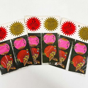 Etiquetas de regalo vintage con diseño de pájaros, pájaros lindos, kawaii, papel de regalo colorido, NOS, stock muerto, nuevo, década de 1960, efímera de dopamina, juego de 3