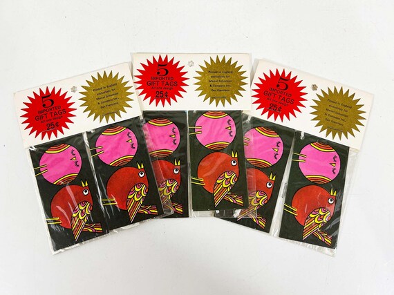 Vintage Bird Gift Tags Cards Cute Birds Kawaii Colorful Gift Wrap NOS Deadstock Brand New 1960s Dopamine Ephemera Lot Set of 3