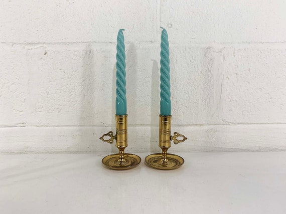 Vintage Valsan Brass Candle Holders Pair Candlesticks Decor Mid-Century Hollywood Regency Candleholder Adjustable Wedding Portugal Baldwin