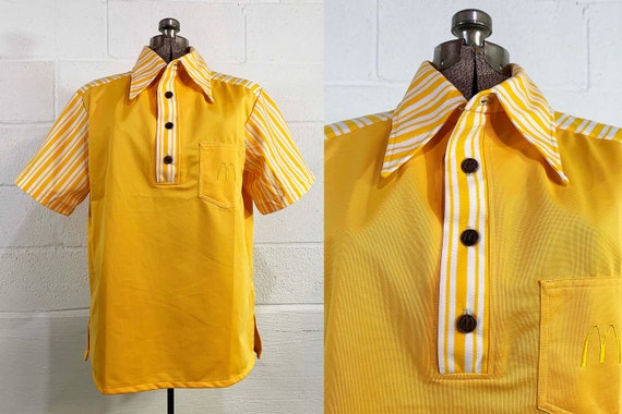 Vintage McDonald’s Uniform Polo Shirt 1976 Crest 1970s Yellow White Fast Food Restaurant Dead Stock NOS Deadstock 70s Large XL 2XL 2X