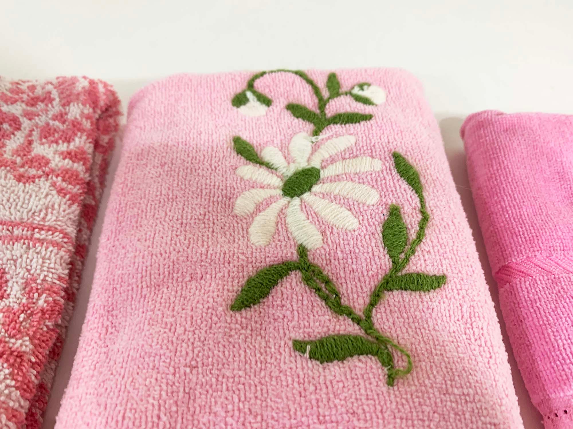 Vintage Set of 3 Pink Mismatched Hand Towels Bath Cloth Martex Terri