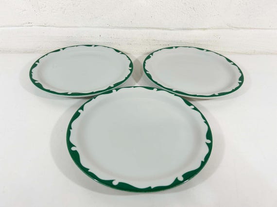 Vintage Lunch Plates Set of 3 Farmhouse Dishes Shenango Plate Syracuse Wintergreen Stoneware 1950s