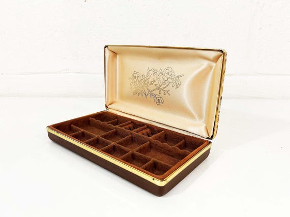 Vintage Jewelry Box Velvet Earring Case Floral Retro Necklace Ring Storage 1960s
