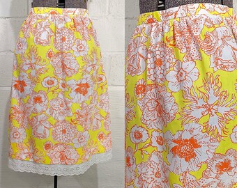 Vintage The Lilly Floral Skirt Yellow Orange White Suzie Zuzek Flowers Lilly Pulitzer Lace Trim 1970s 1960s Large Medium