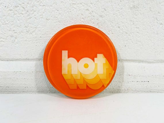 Vintage Orange Resin Lucite Trivet Hot Pad Funky Typography Kitchen Kitsch 1970s