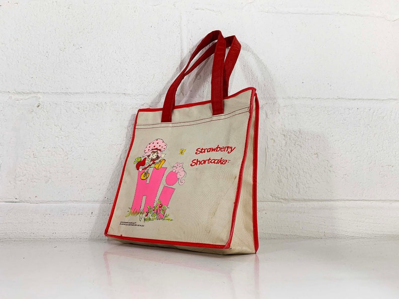 Vintage Strawberry Shortcake White Canvas Bag Cartoon Tote American Greetings 1980s 1980 80s Aesthetic Dopamine Colorful Kitsch Kawaii Cute image 4