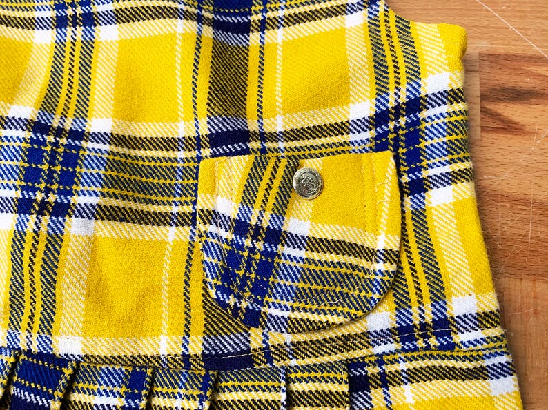 Vintage Children's Yellow Dress Plaid Pleated Skirt Kid's Sleeveless Girl's Dress Children Blue Navy 1960s 60s image 6