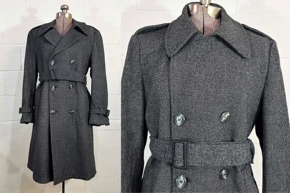 Vintage Tweed Belted Trench Coat Winter Casualcraft Fall Autumn Jacket Hipster Lined 70s 1970s Medium