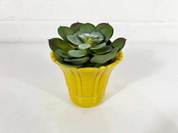 Vintage Small Planter Yellow Glass Mini Flower Pot Sunshine Made in USA 1960s 1950s