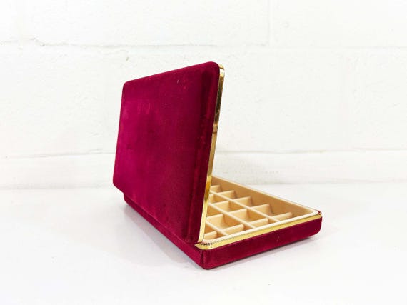 Vintage Pink Velvet Jewelry Box Earring Ring Case Gold Necklace Storage 1960s