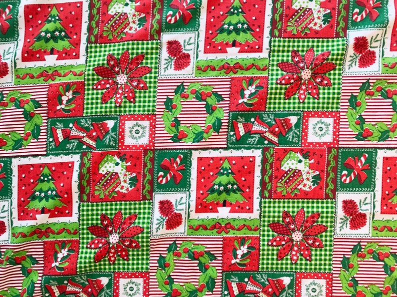 Vintage Christmas Tablecloth Holiday Mid-Century Rectangle Floral Poinsettia Table Cloth Dining Kitchen White Red 1960s image 5