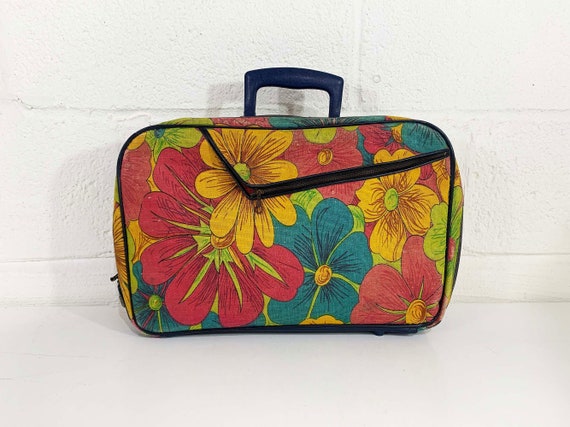Vintage Mini Flower Power Suitcase Rainbow Floral Case Make Up Bag Makeup Overnight Bag Luggage Travel 1950s Japan 1960s Mod Kitsch Kawaii