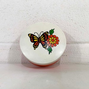 Vintage Butterfly Floral Box Plastic Mid-Century Modern Lacquer Ware Orange 1970s 70s Colorful Dopamine Decor Storage image 2