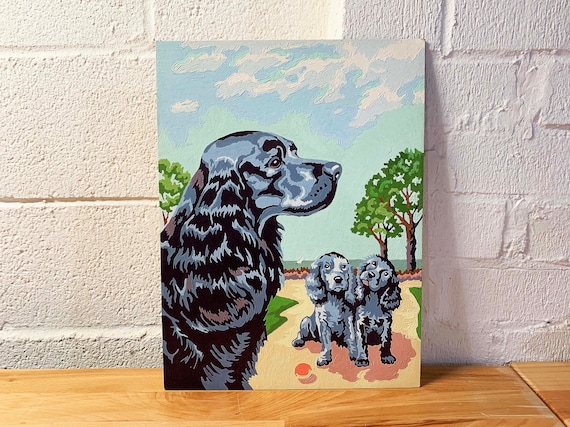 Vintage Cocker Spaniel Dog Paint By Number Original Painting Art Painted Amateur Artist Painter 70s 1970s Puppy Dogs Puppies Dopamine Decor