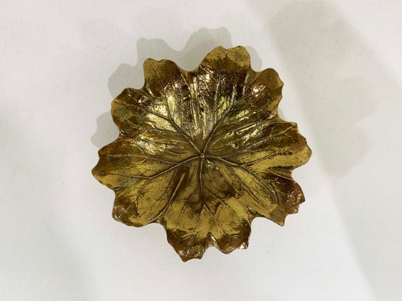 Vintage Brass Leaf Dish Mayapple Virginia Metalcrafters Waynesboro VA Leaves Trinket Dish Jewelry Organizer Vanity Decor 1940s 1948 40s