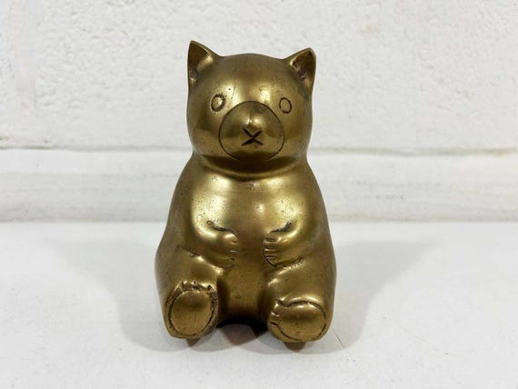 Vintage Brass Bear Coin Bank Nursery Decor