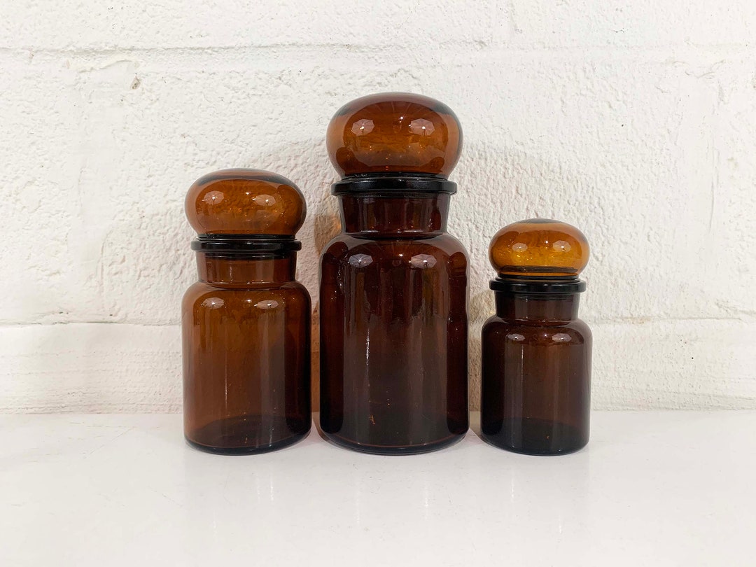 Vintage Brown Glass Apothecary Jar Set of 3 Jars Pair Made in Etsy