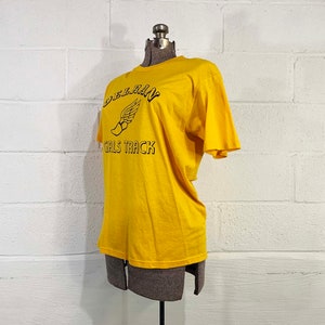 Vintage Yellow T-Shirt Jerzees Delran Girls Track Single Stitch Short Sleeve Tee Hipster Shirt New Jersey Unisex 1980s 80s Large image 5