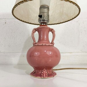 Vintage Small Pink Table Lamp Ceramic Light Decor MCM Rose Mid-Century Shade Accent Lighting Bedroom 1960s 1950s image 3