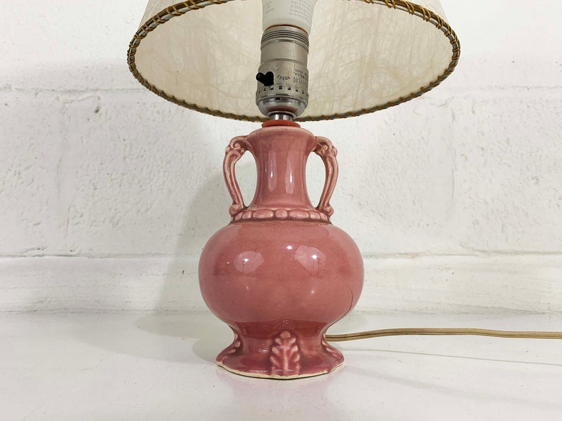 Vintage Small Pink Table Lamp Ceramic Light Decor MCM Rose Mid-Century Shade Accent Lighting Bedroom 1960s 1950s image 3