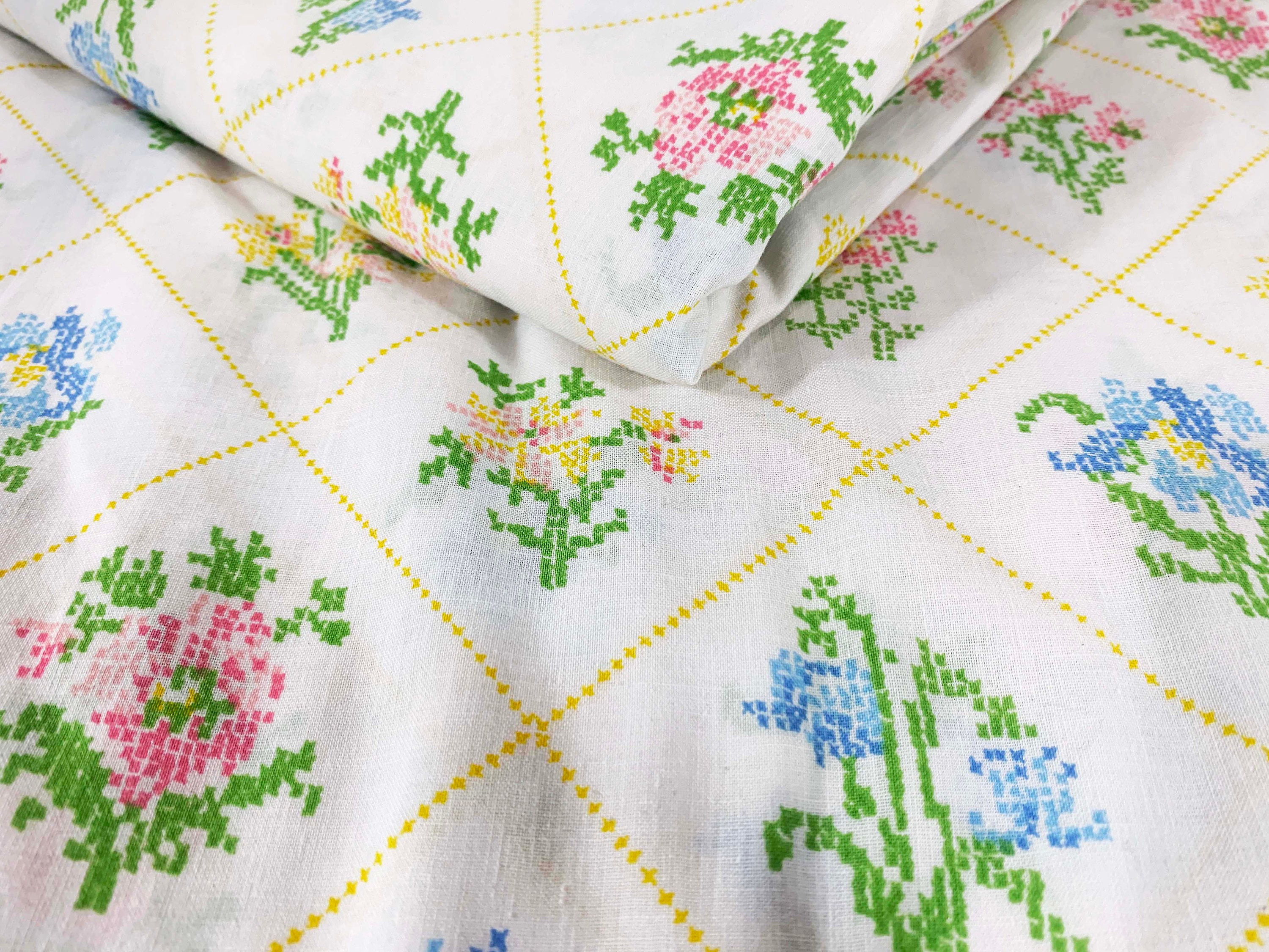 Vintage JCPenny Floral Flat Sheet Double Bed Set 2 Sheets Flowers Mod