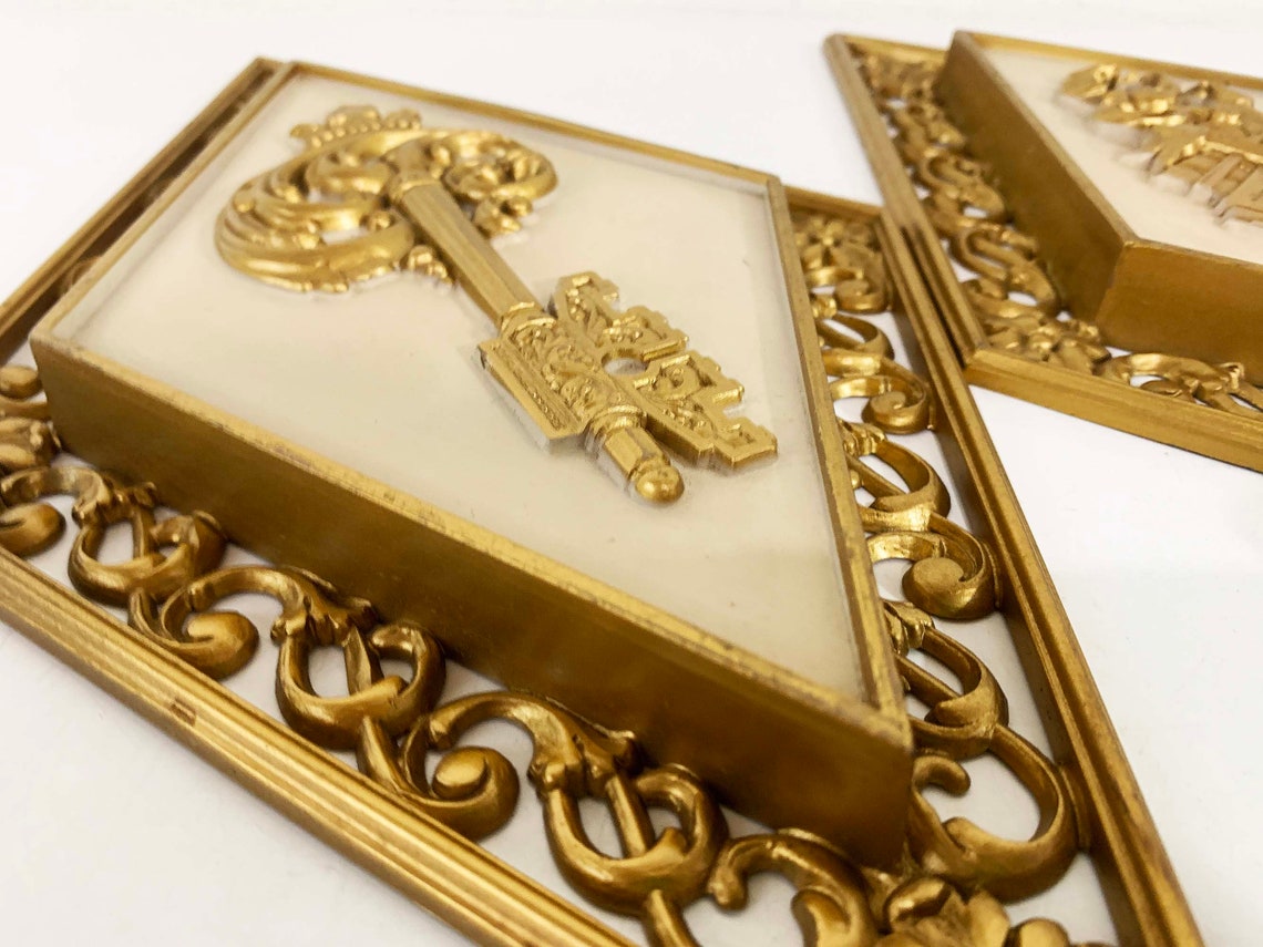 Vintage Syroco Gold Wall Decor Diamond Lock and Key Violin Mid Etsy