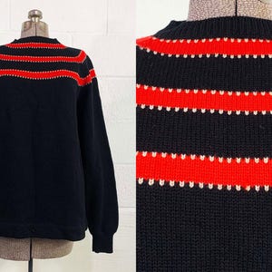 Vintage Wool Sweater Italian Pullover Black Red Italy Long Sleeve Knit Twin Peaks Fair Isle 1960s Large XL