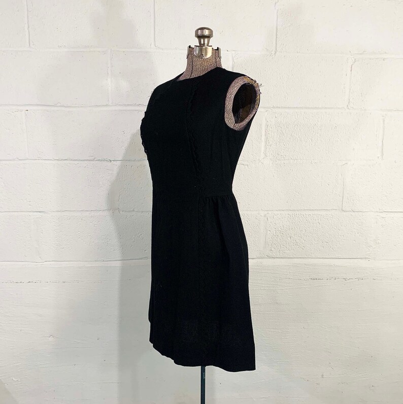 Vintage Black Party Dress Carol Rodgers Wool Skater 1960s 60s Sleeveless Boho Party Cocktail Goth Vamp New Year's Eve Small XS image 3