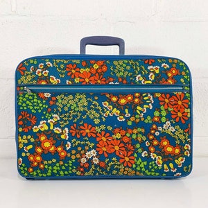 Vintage Small Flower Power Suitcase Rainbow Floral Case Make Up Bag Makeup Overnight Bag Luggage Travel 1970s 1960s Mod Kitsch Kawaii image 1