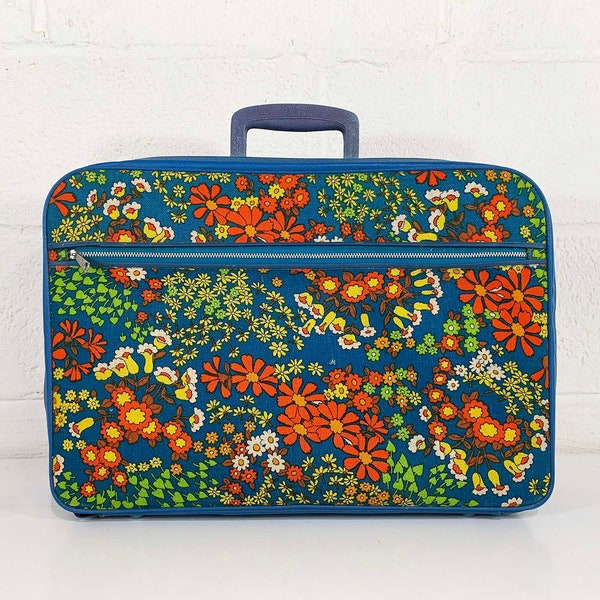 Vintage Small Flower Power Suitcase Rainbow Floral Case Make Up Bag Makeup Overnight Bag Luggage Travel 1970s 1960s Mod Kitsch Kawaii