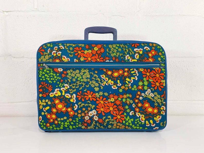 Vintage Small Flower Power Suitcase Rainbow Floral Case Make Up Bag Makeup Overnight Bag Luggage Travel 1970s 1960s Mod Kitsch Kawaii image 1