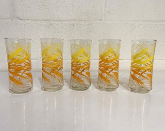 Vintage Wheat Glasses Orange Yellow Glass Bar Cocktail Set of 5 Libbey Glassware Barware 1970s