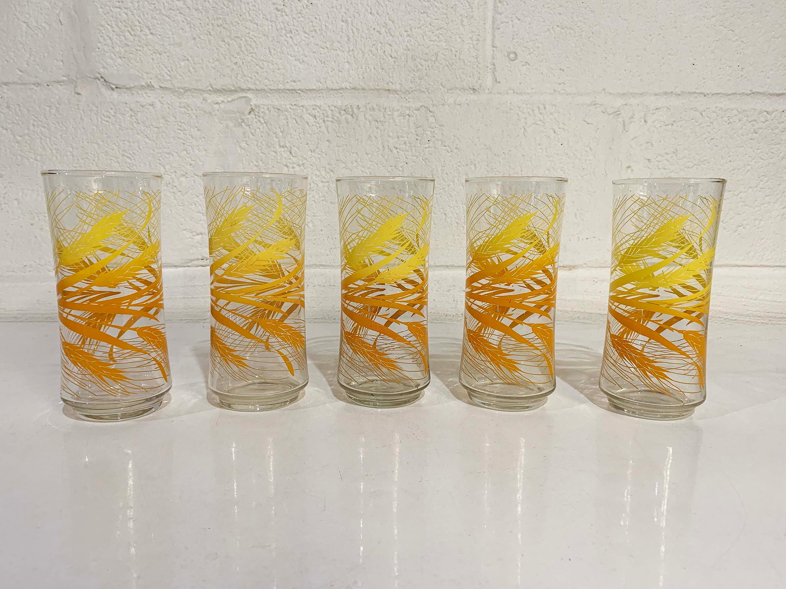 Libby Glass, Mid Century Glassware, Libby Golden Wheat, Ice Tea Glasses, Set  of 2, Libbey 