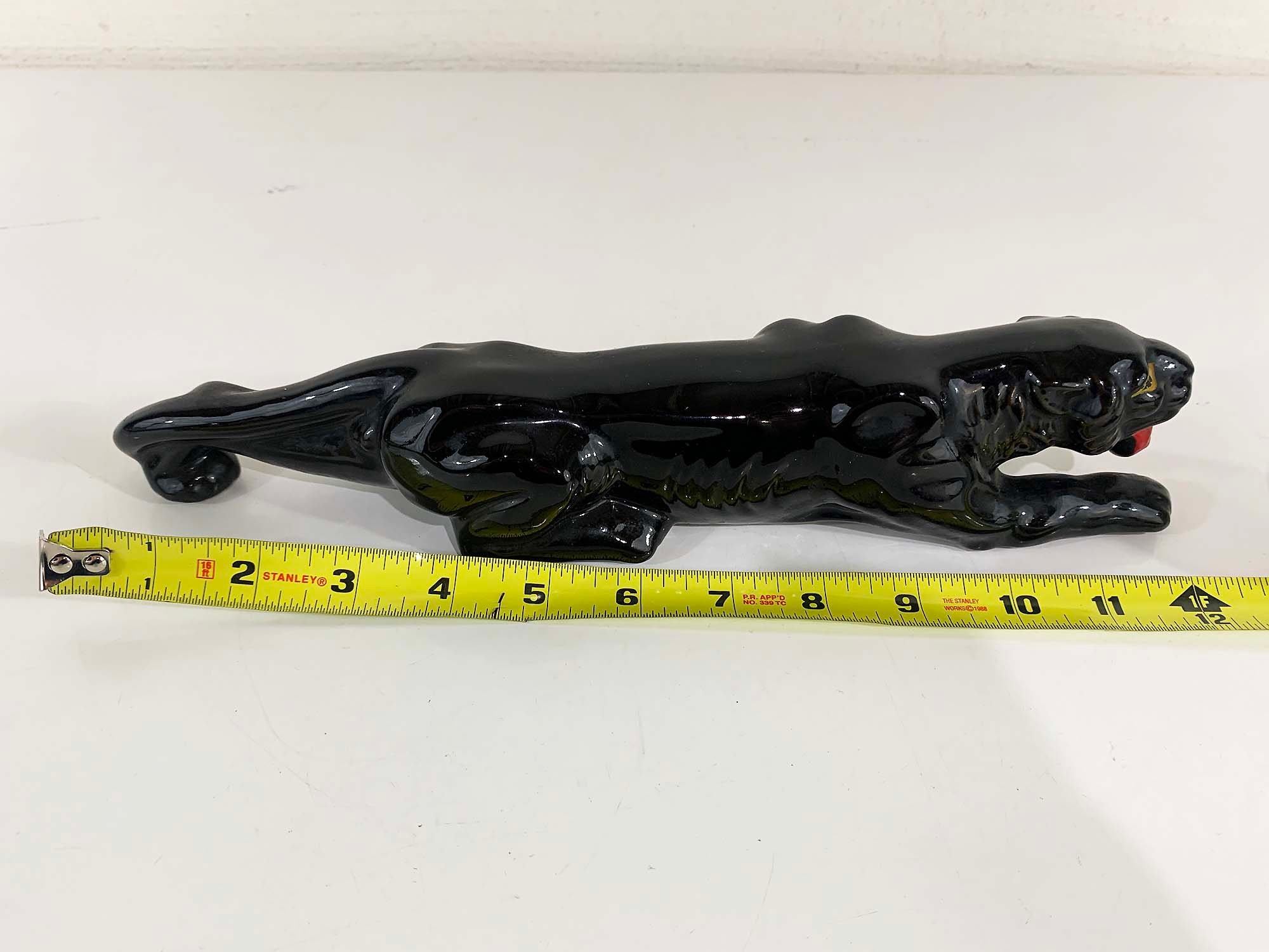Vintage Black Panther Figurine Ceramic Cat Stalking Clay Red Ware Retro