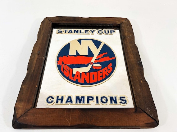 Vintage New York Islanders Stanley Cup Champions Hockey Framed Mirror 1980s