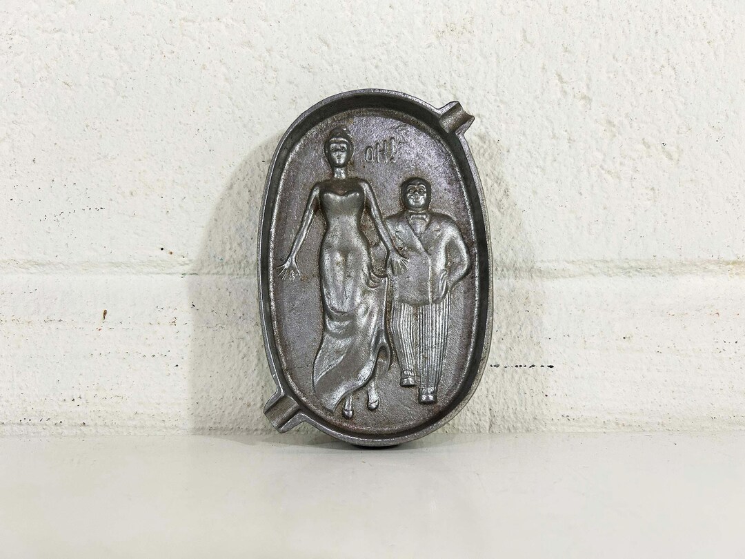Vintage Risque Ashtray Aluminum Mid-century Tobacco Smoking