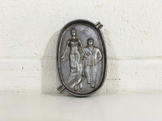 Vintage Metal Risque Ashtray Aluminum Mid-Century Tobacco Smoking Naughty Gag Gift Bachelor Party 1950s 1960s