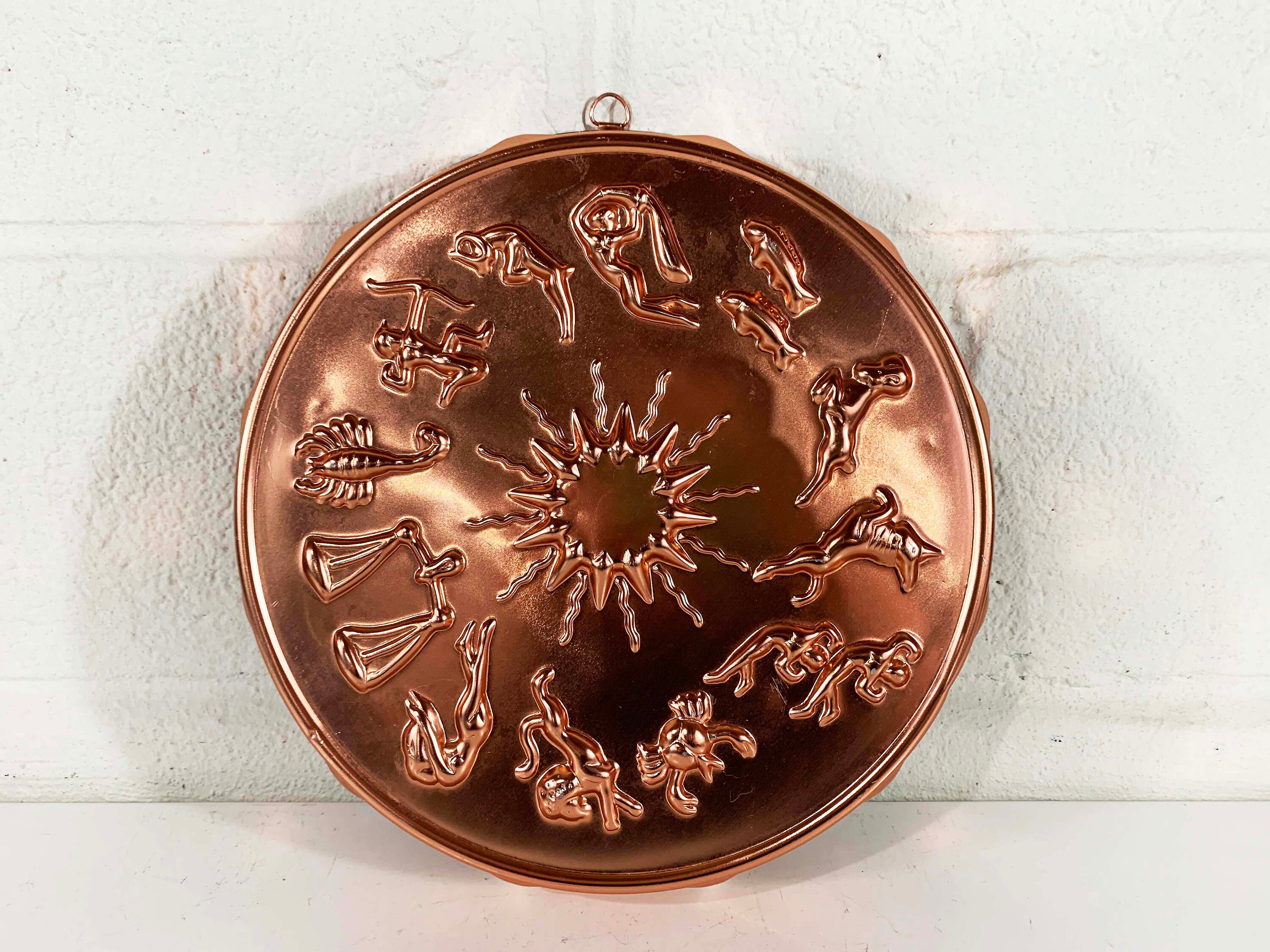Vintage Copper Jello Mold Kitchen Wall Decor Zodiac Design 12 cup