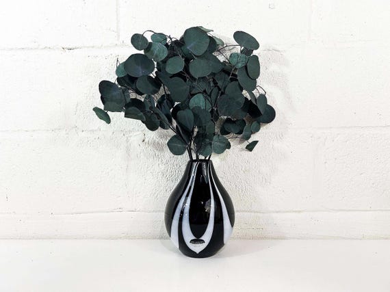 Vintage Arte Murano Glass Vase Italy Black & White MCM Mid Century 1960s