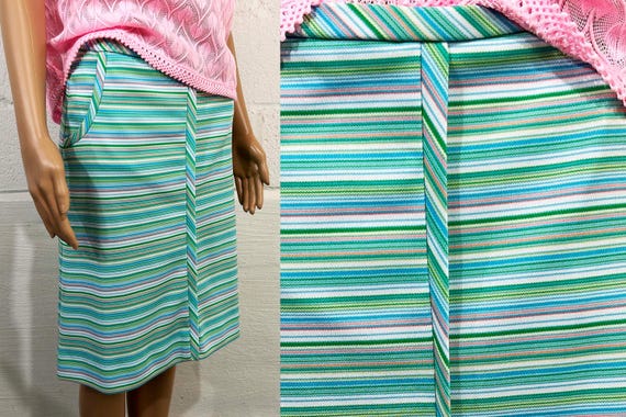 Vintage Striped A-Line Skirt: Rainbow Shorts Skort 1970s 1960s Medium