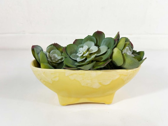 Vintage Yellow McCoy Style Planter Art Deco Drip Glaze Ceramic California Pottery Pot Mid-Century Gold Sunshine Butter USA 1950s 1960s